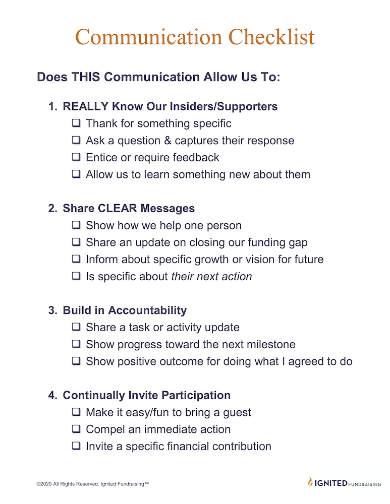 ignited fundraising communication checklist